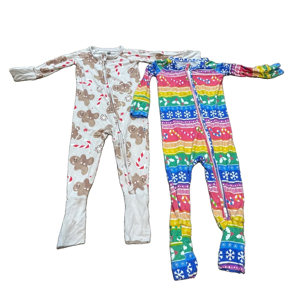 Bums & Roses Bamboo Pajamas Lot of 2 Holiday Christmas One Pieces 12-18M Ginger